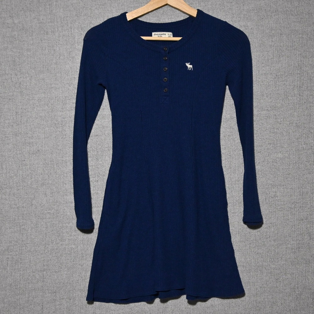 Abercrombie Kids Henley Dress Girls Ribbed Long Sleeve 11/12 Navy Blue